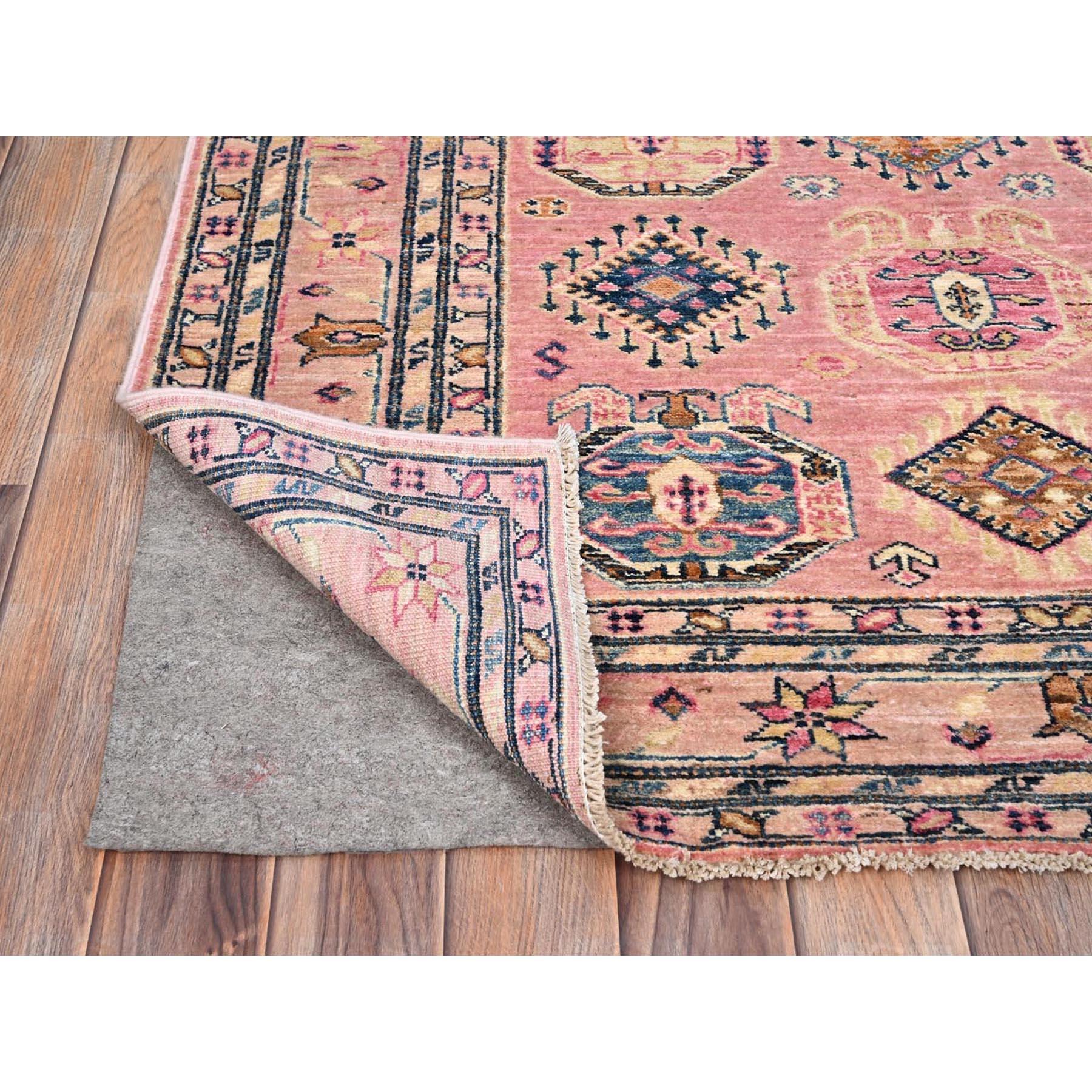 Kazak 4'x6' Pink Salt Vegetable Dyes Dense Weave Organic Wool Hand Knotted Afghan Rug For Sale