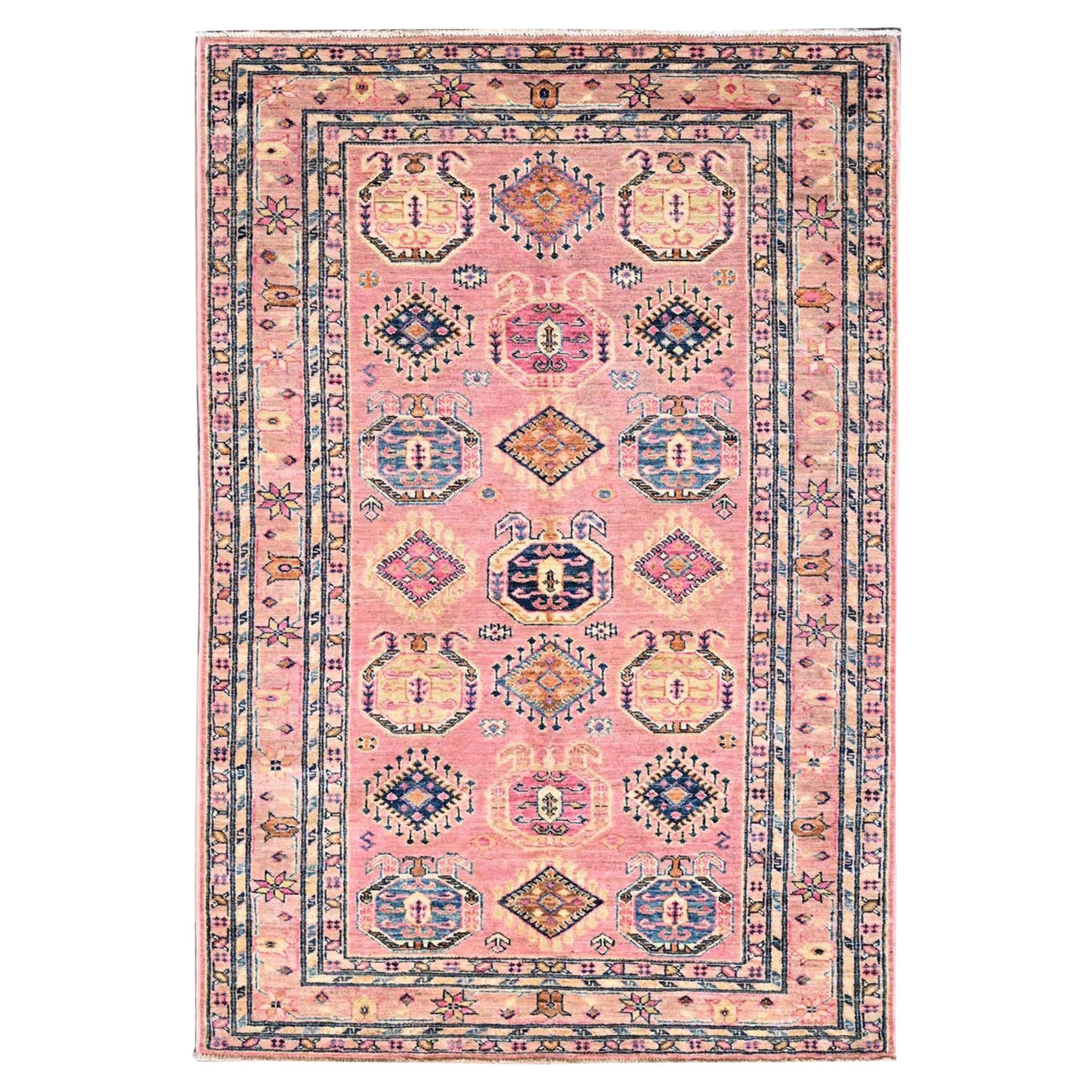 4'x6' Pink Salt Vegetable Dyes Dense Weave Organic Wool Hand Knotted Afghan Rug