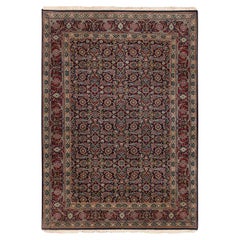 4'x6' Pitch Noir Laine Nouvelle-Zélande All Over Herat Design Rugs noués à la main