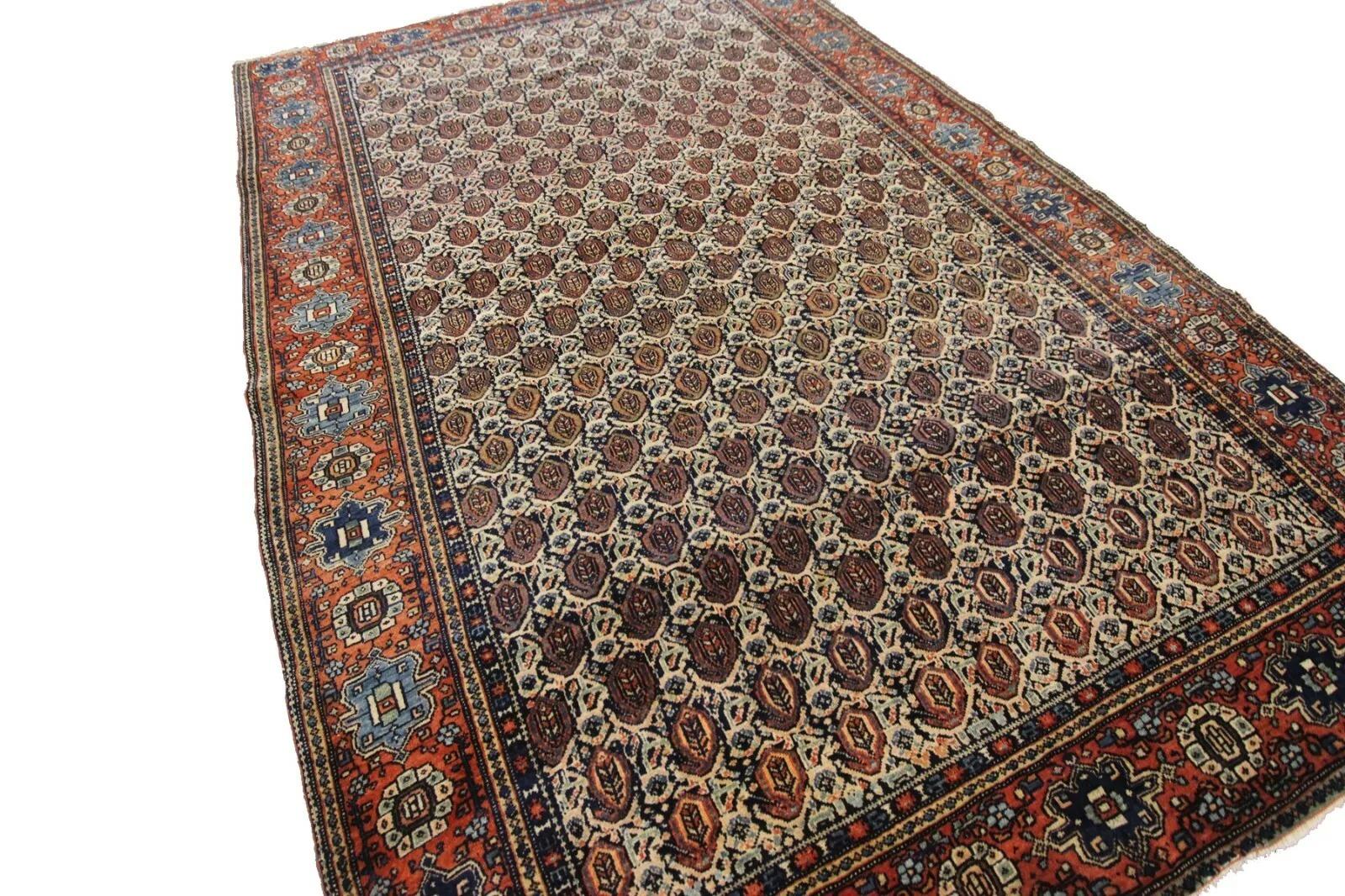 4x6 Rara Alfombra Persa Antigua Sarouk Farahan 130cm x 188cm Alfombra Geométrica c.1890 Anudado a mano en venta