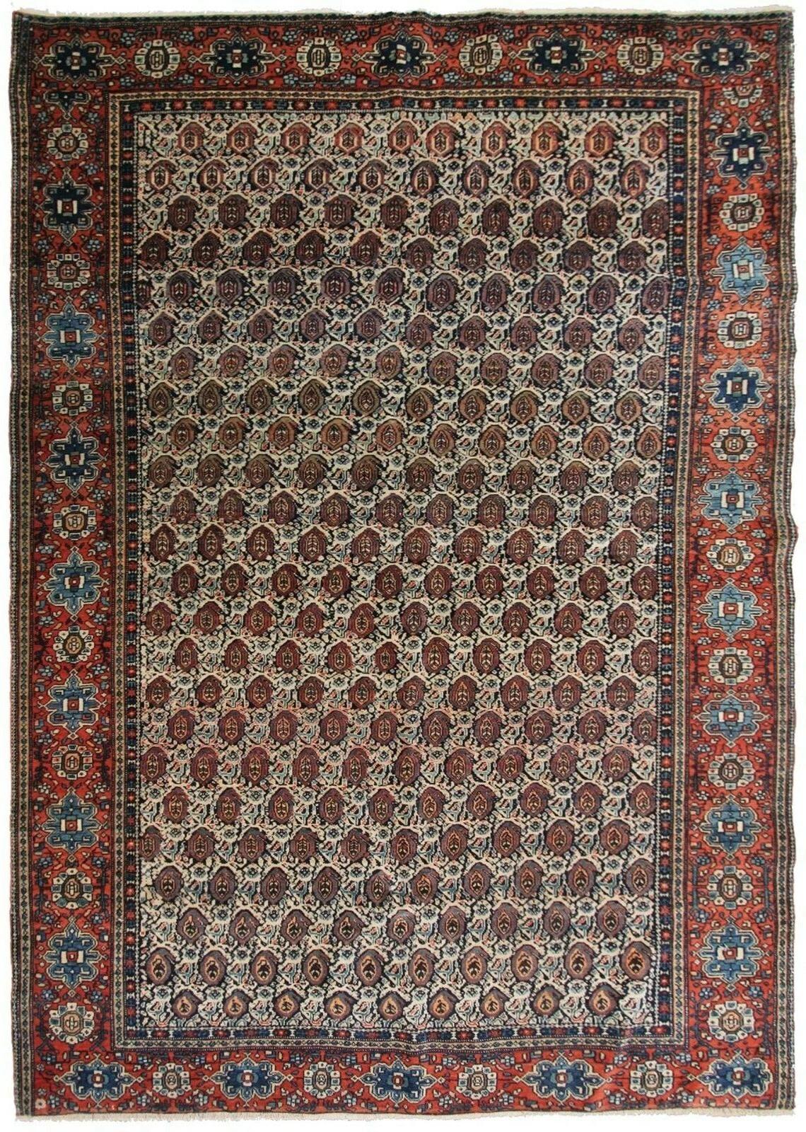 4x6 Rara Alfombra Persa Antigua Sarouk Farahan 130cm x 188cm Alfombra Geométrica c.1890 Fines del siglo XIX en venta