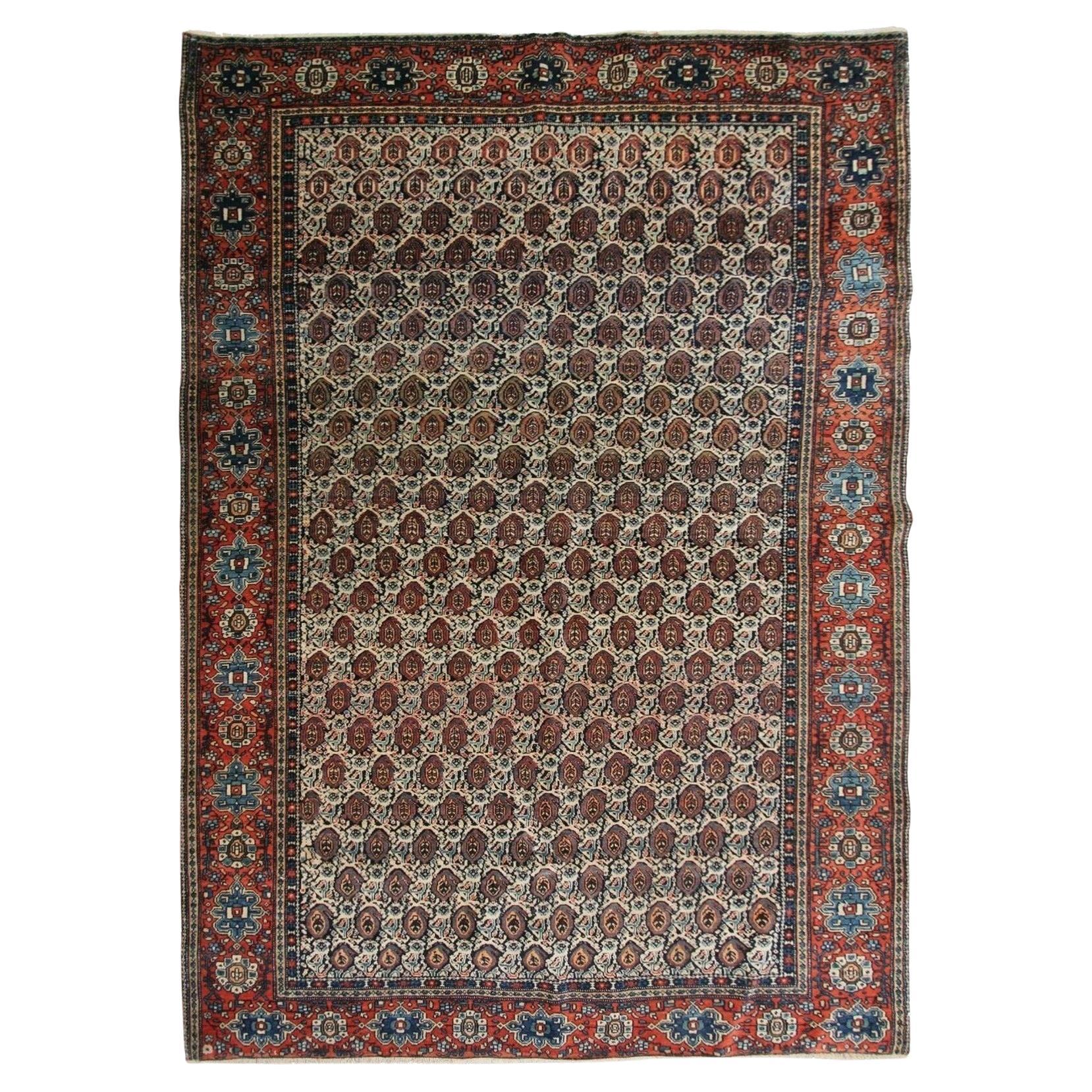 4x6 Rara Alfombra Persa Antigua Sarouk Farahan 130cm x 188cm Alfombra Geométrica c.1890 en venta