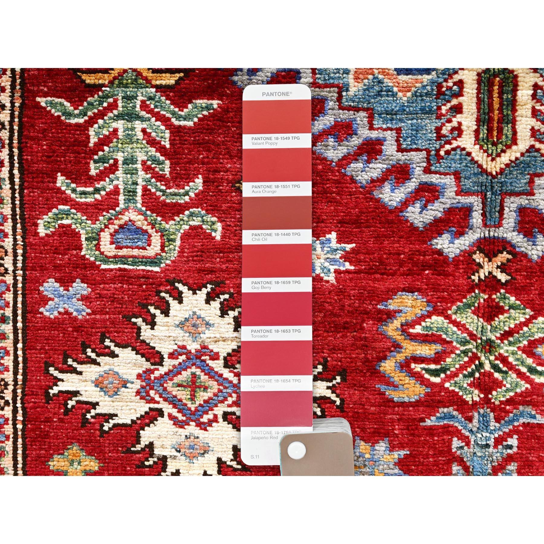 4'x6' Red Afghan Super Kazak Medallions Design Hand Knotted Pure Wool Rug Anudado a mano en venta