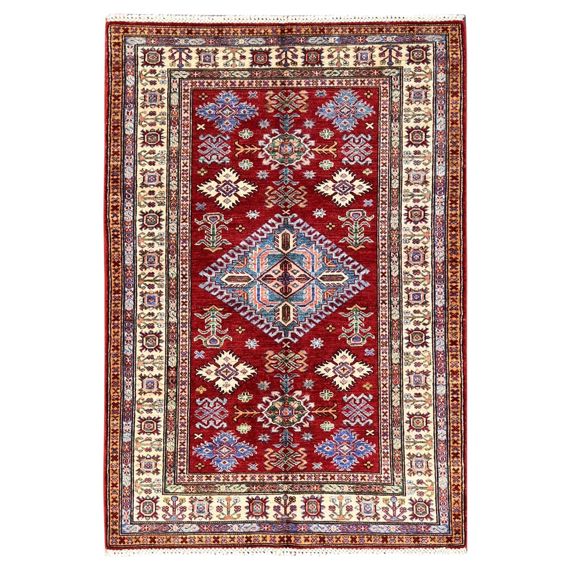 4
x6
Red Afghan Super Kazak Medallions Design Hand Knotted Pure Wool Rug