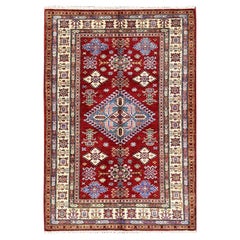 4
x6
Red Afghan Super Kazak Medallions Design Hand Knotted Pure Wool Rug