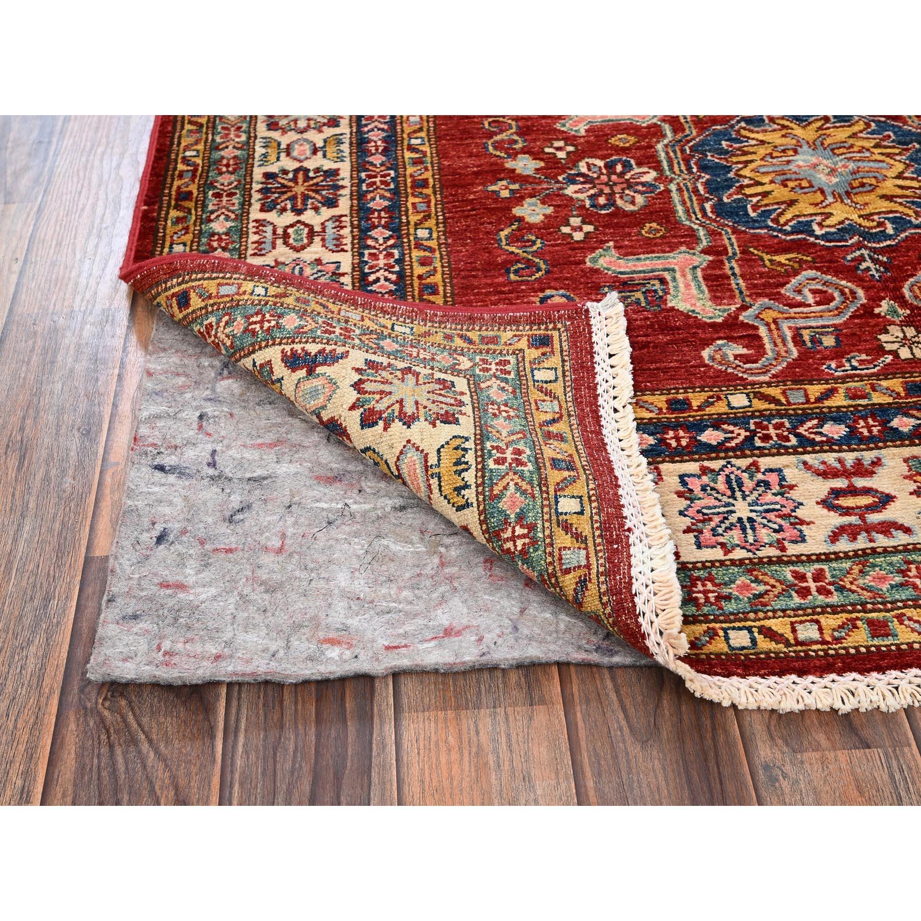 Hand-Knotted 4'x6' Red Afghan Super Kazak with Medallions Design Hand Knotted Wool Rug For Sale