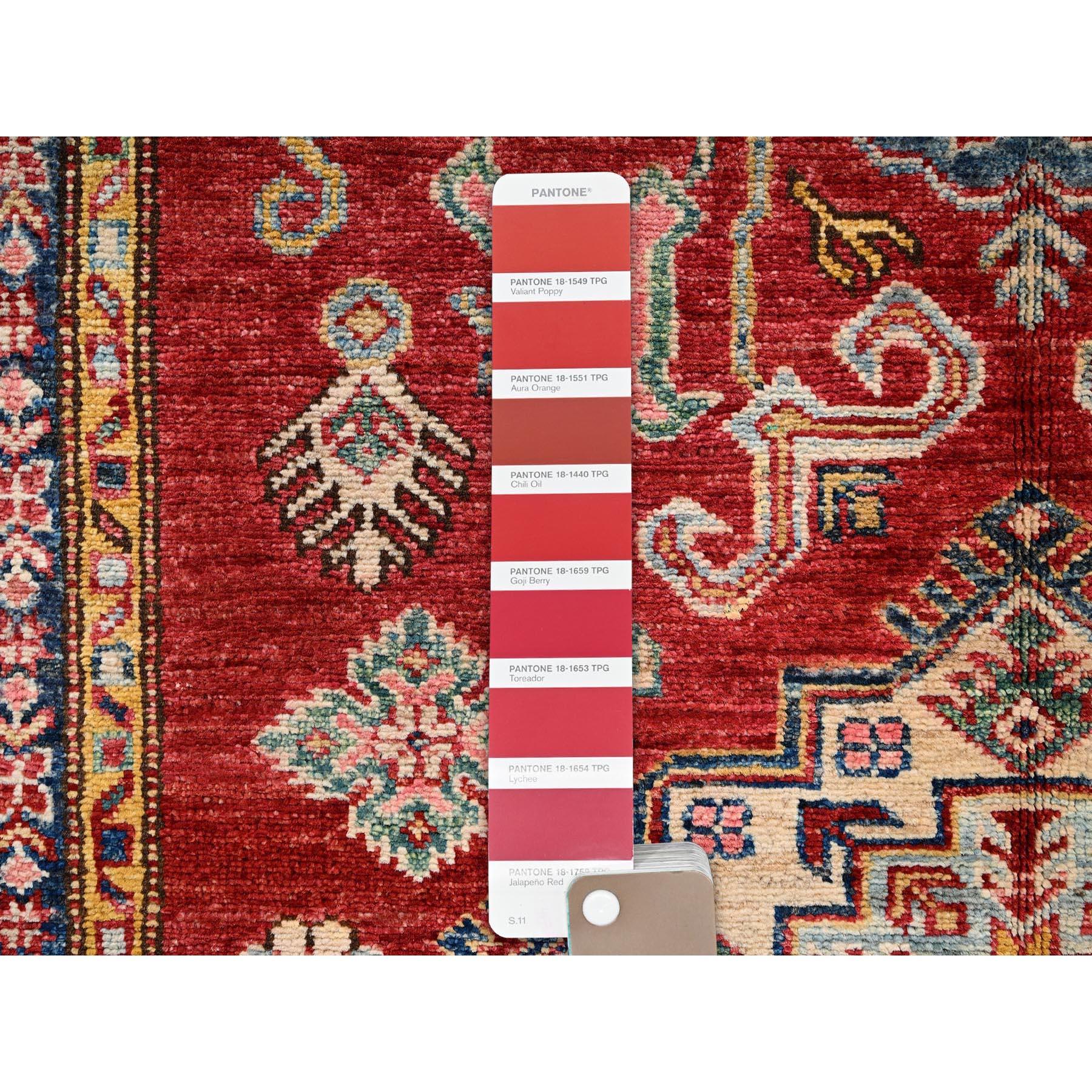 4'x6' Red Afghan Super Kazak with Medallions Design Hand Knotted Wool Rug In New Condition For Sale In Carlstadt, NJ