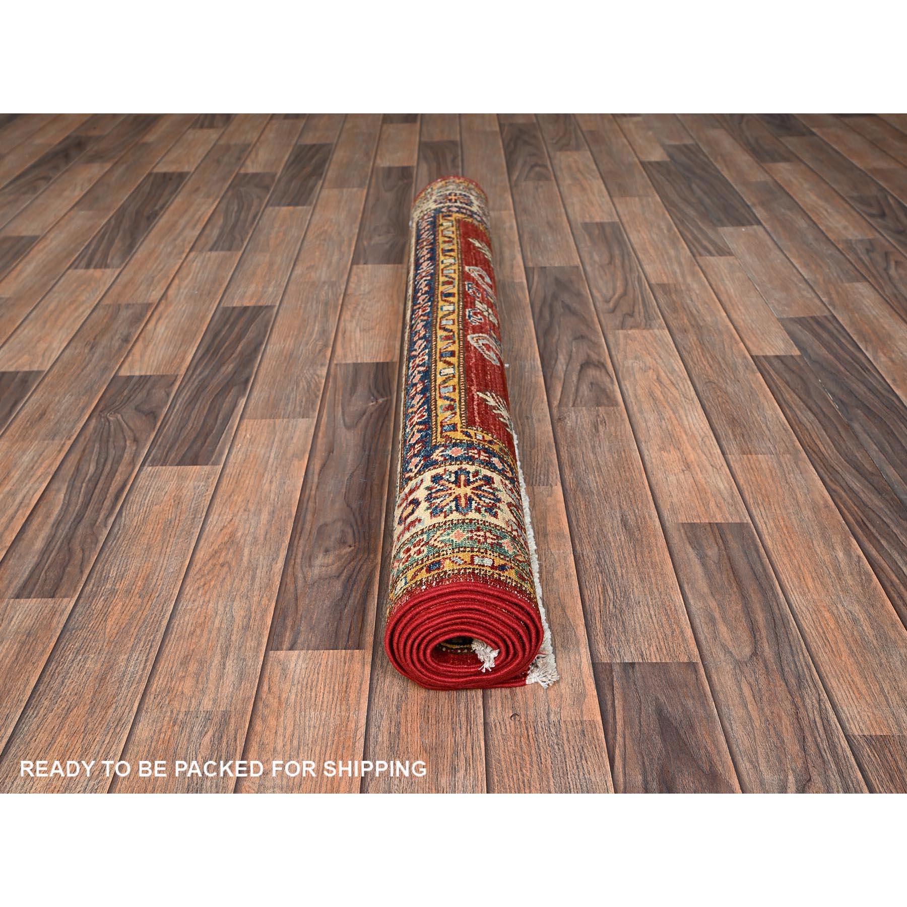 Contemporary 4'x6' Red Afghan Super Kazak with Medallions Design Hand Knotted Wool Rug For Sale