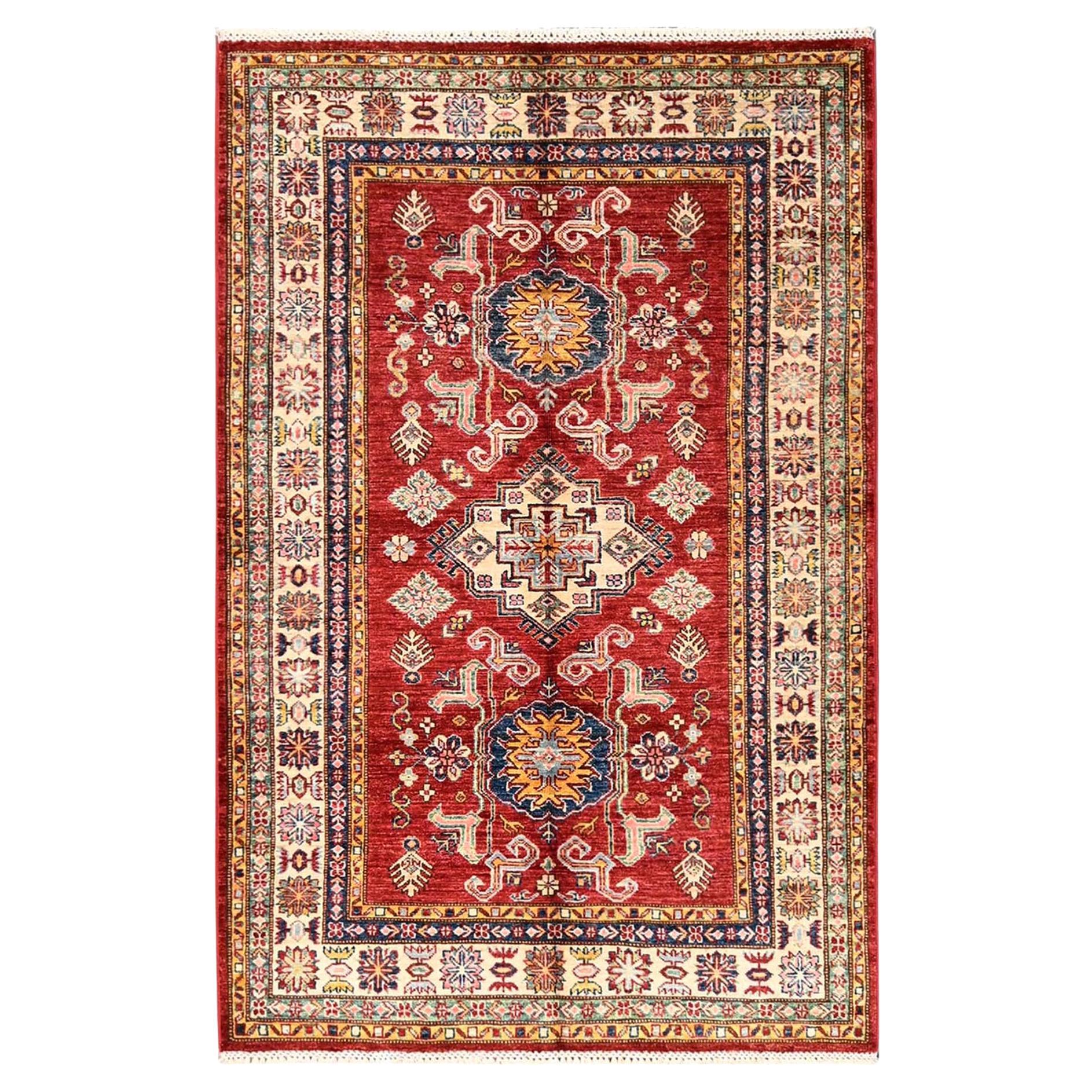 4
x6
Red Afghan Super Kazak with Medallions Design Hand Knotted Wool Rug