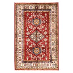 4
x6
Red Afghan Super Kazak with Medallions Design Hand Knotted Wool Rug