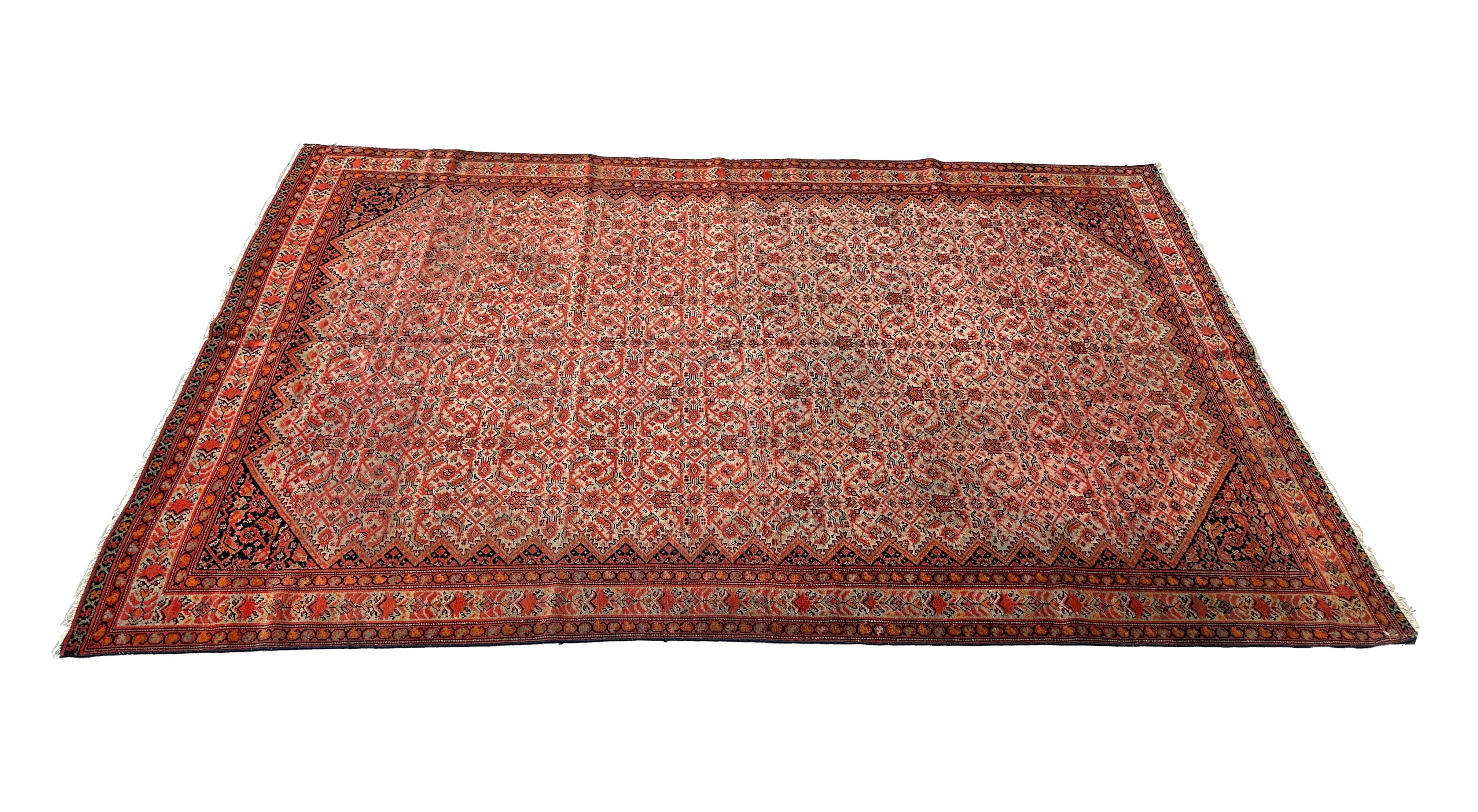 4x6 Roter und orangefarbener persischer Akzent-Teppich (Handgeknüpft) im Angebot