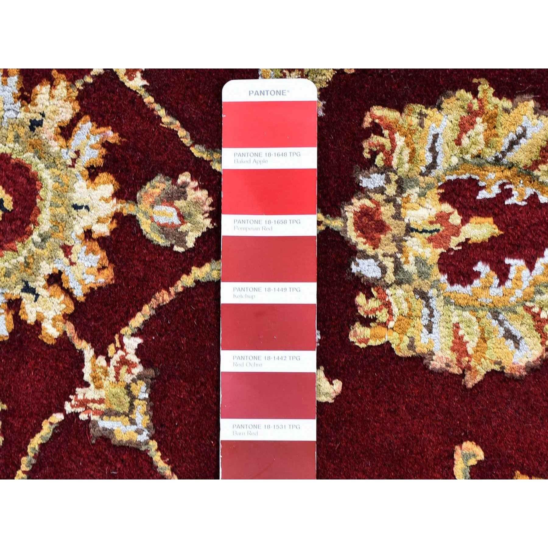 Medievale Tappeto orientale 4'x6' rosso metà lana e metà seta Rajasthan annodato a mano in vendita