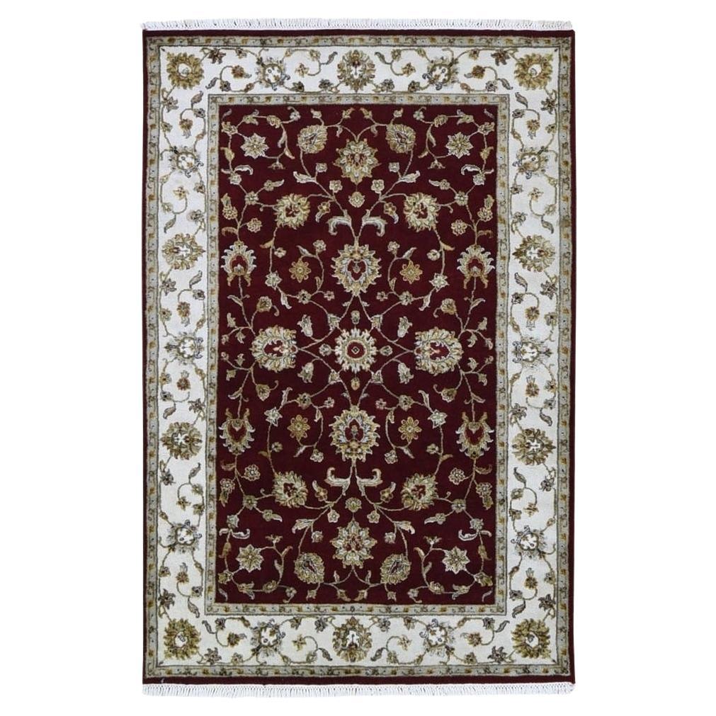 4'x6' Red Half Wool and Half Silk Rajasthan Hand Knotted Oriental Rug