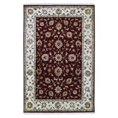 4'x6' Rouge Moitié laine et moitié soie Rajasthan Tapis oriental noué à la main