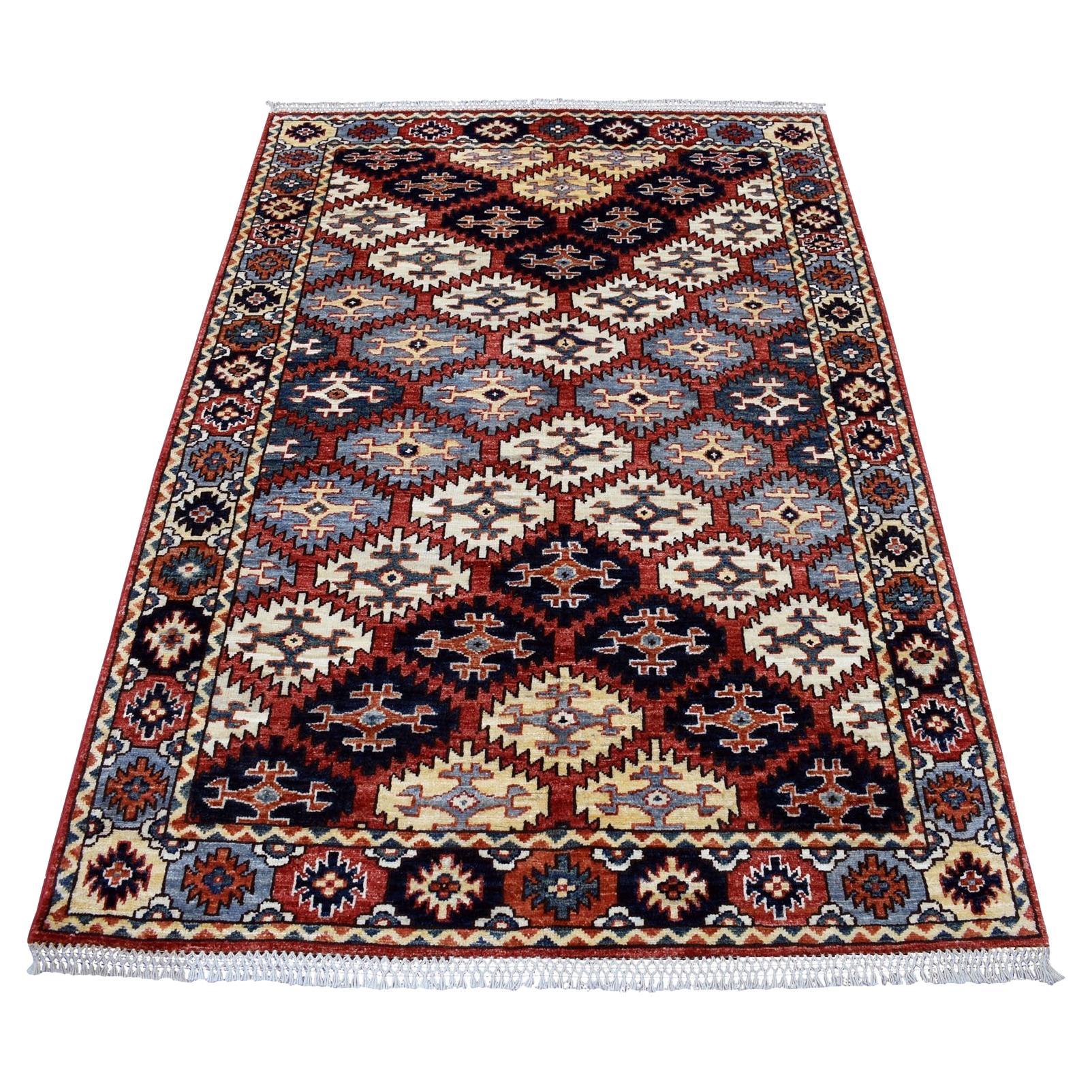 4
x6
Rote handgeknüpfte afghanische Ersari All Over Design Reine Wolle Orientteppich