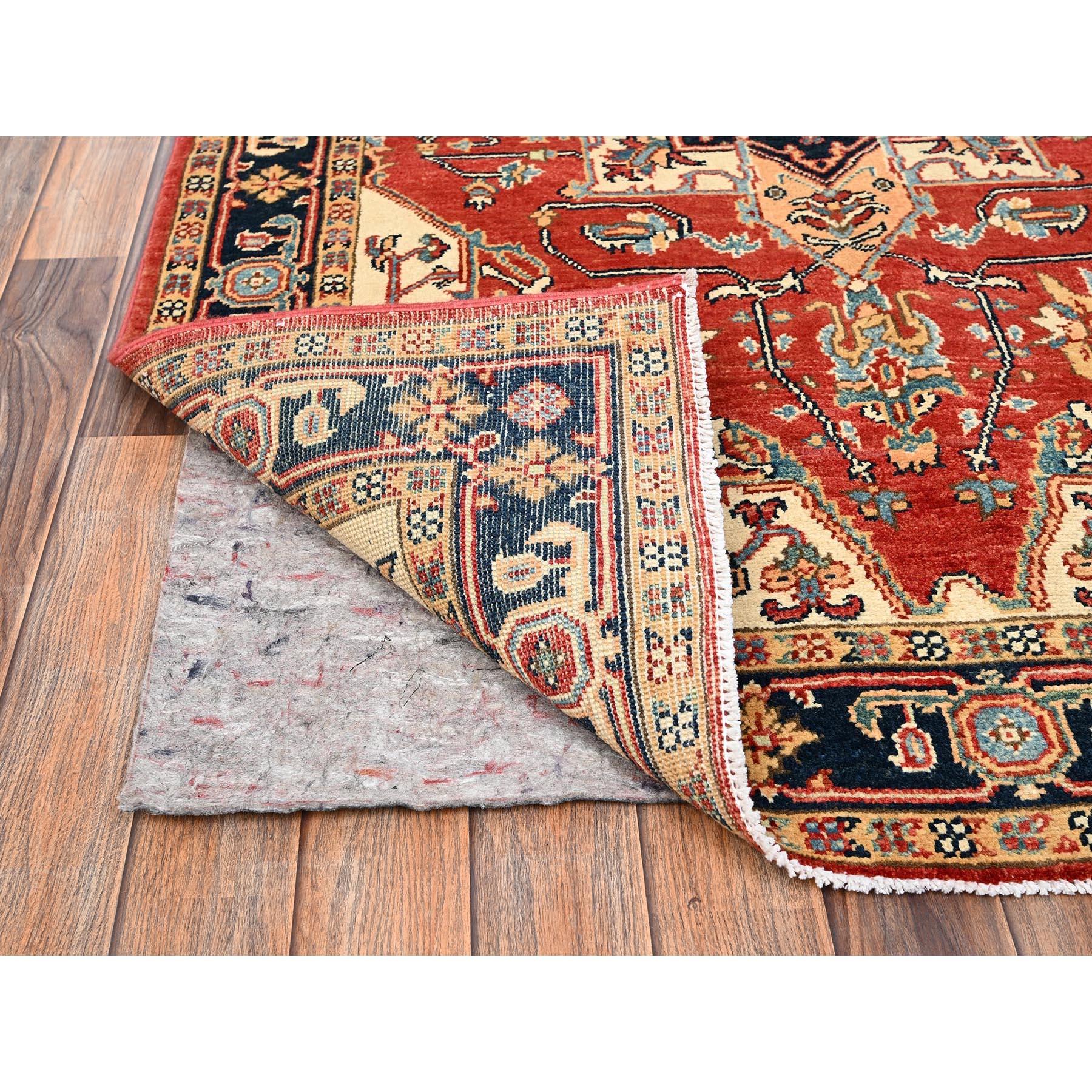 4'x6' Red Hand Knotted Afghan Peshawar with Serapi Heriz Design Wool Rug Afgano en venta