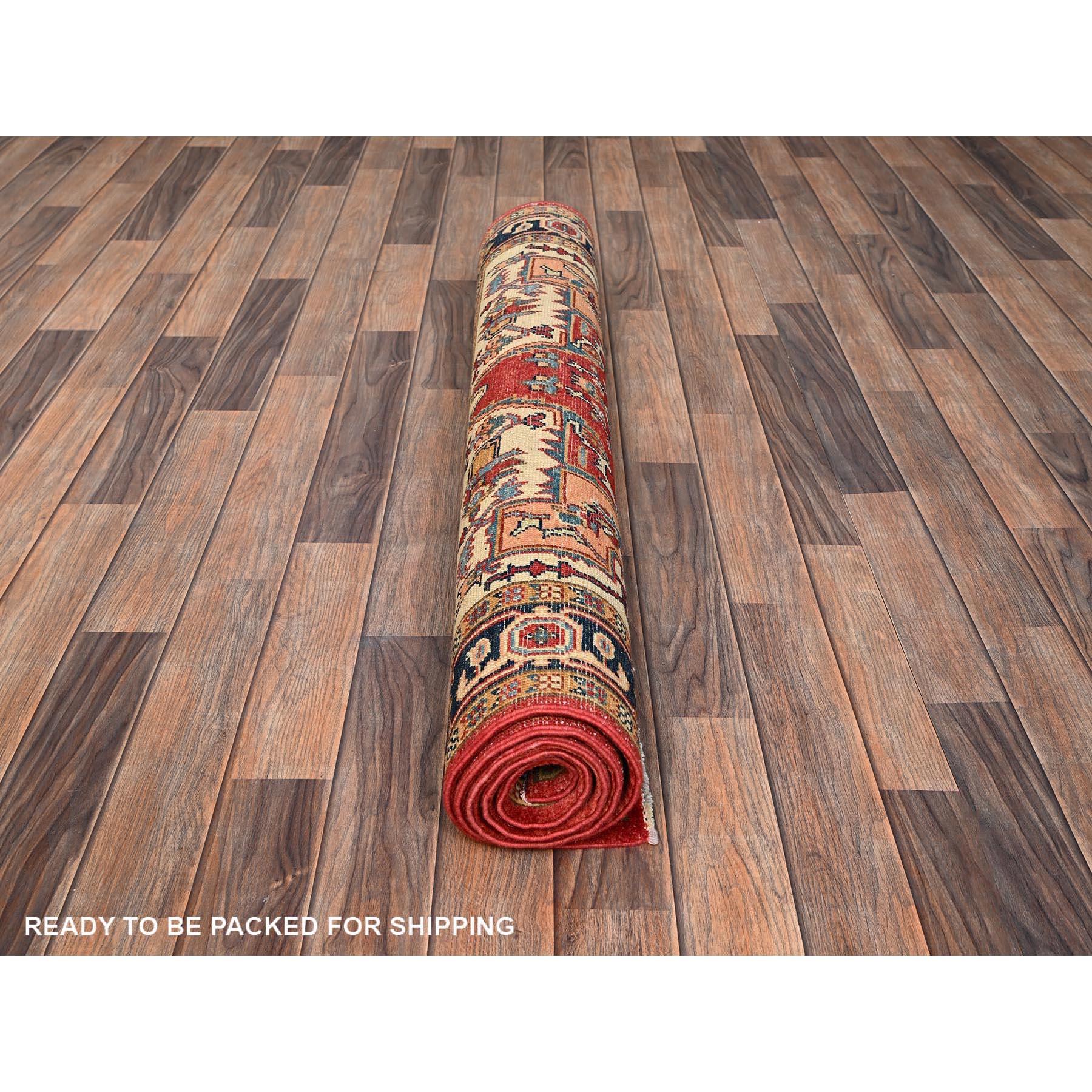 4'x6' Red Hand Knotted Afghan Peshawar with Serapi Heriz Design Wool Rug en Nuevo estado para la venta en Carlstadt, NJ