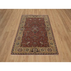 4'x6' Rouge Laine nouée à la main Antiquité Heriz Re-Creation Tapis d'Orient