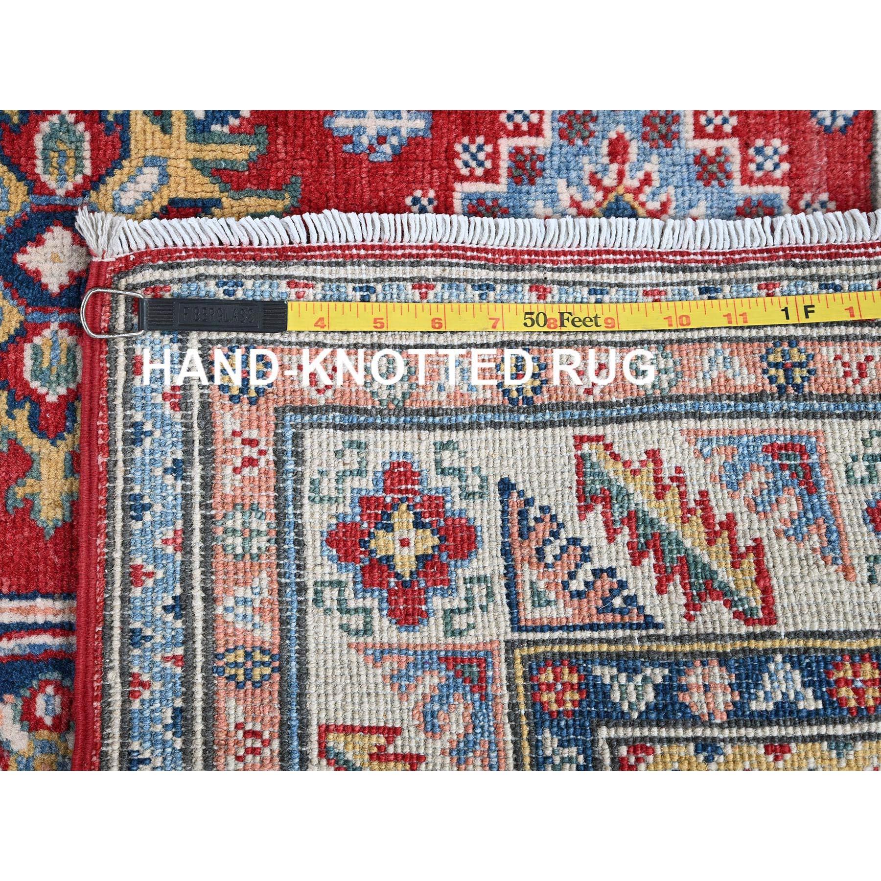XXIe siècle et contemporain 4'x6' Red Kazak with Geometric Medallions Design Soft Wool Hand Knotted Rug en vente