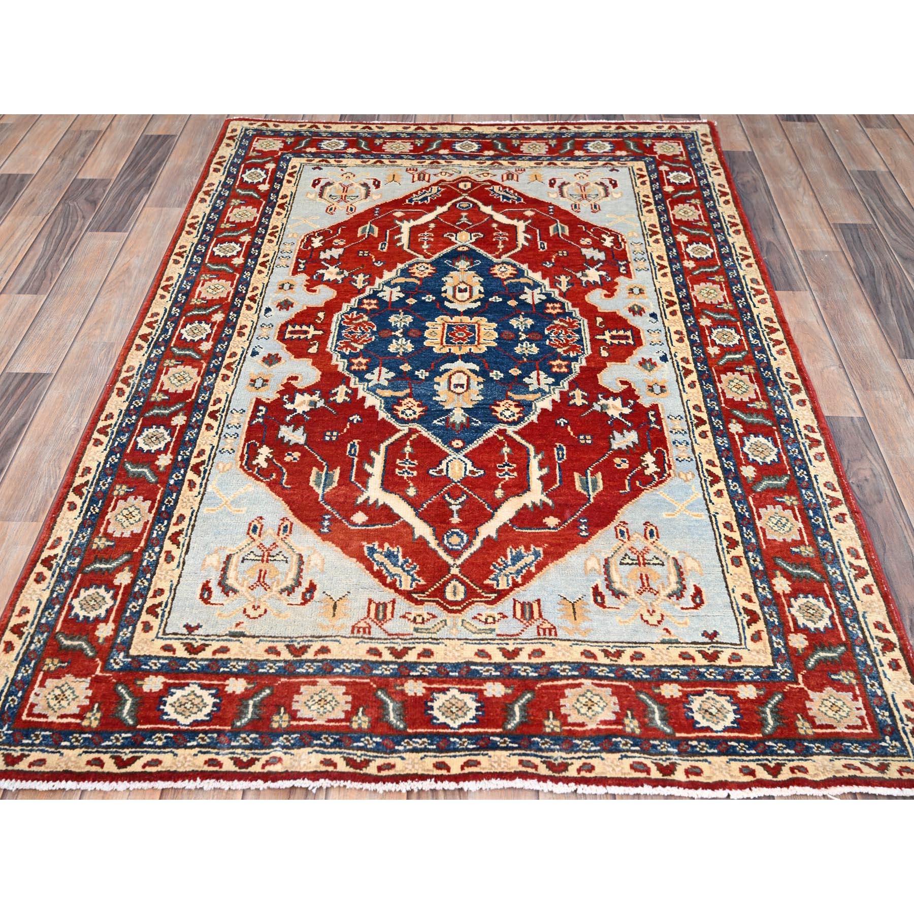 Tomoto Red, Afghan Peshawar with Serapi Heriz Design, Soft Wool, Dense Weave, Vegetable Dyes, Hand Knotted, Oriental Rug
Primary materials: Wool
Latex: No Pile 
height: 0.25 Inches
Style: Traditional
Primary color: Red
Secondary colors: Red, Beige,