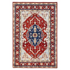 4'x6' Red Serapi Heriz Design Soft Wool Hand Knotted Oriental Rug
