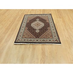 4'x6' Rich Black, Tabriz Mahi, 250 KPSI Wool, Hand Knotted, Rug