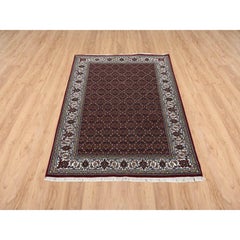 4'x6' Rich Red Hand Knotted Soft Wool 175 KPSI Herati Rug