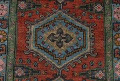 Tappeto tradizionale Oushak in lana annodato a mano, 4x6, con bordo color ruggine (G - 15521)