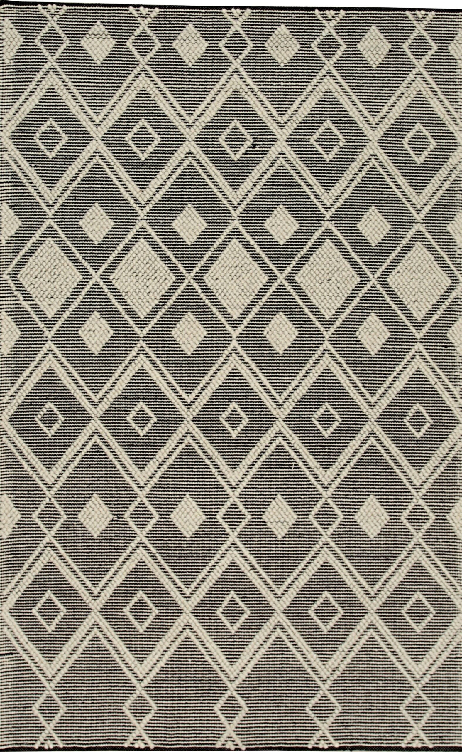 4x6 Scatter Luna Kilim Black Diamond Geometric Modern Handmade Wool Carpet Rug For Sale