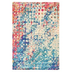 4'x6' „Shades of Blue“ – farbenfroher, handgeknüpfter Sari-Seidenteppich „THE PEACOCK“