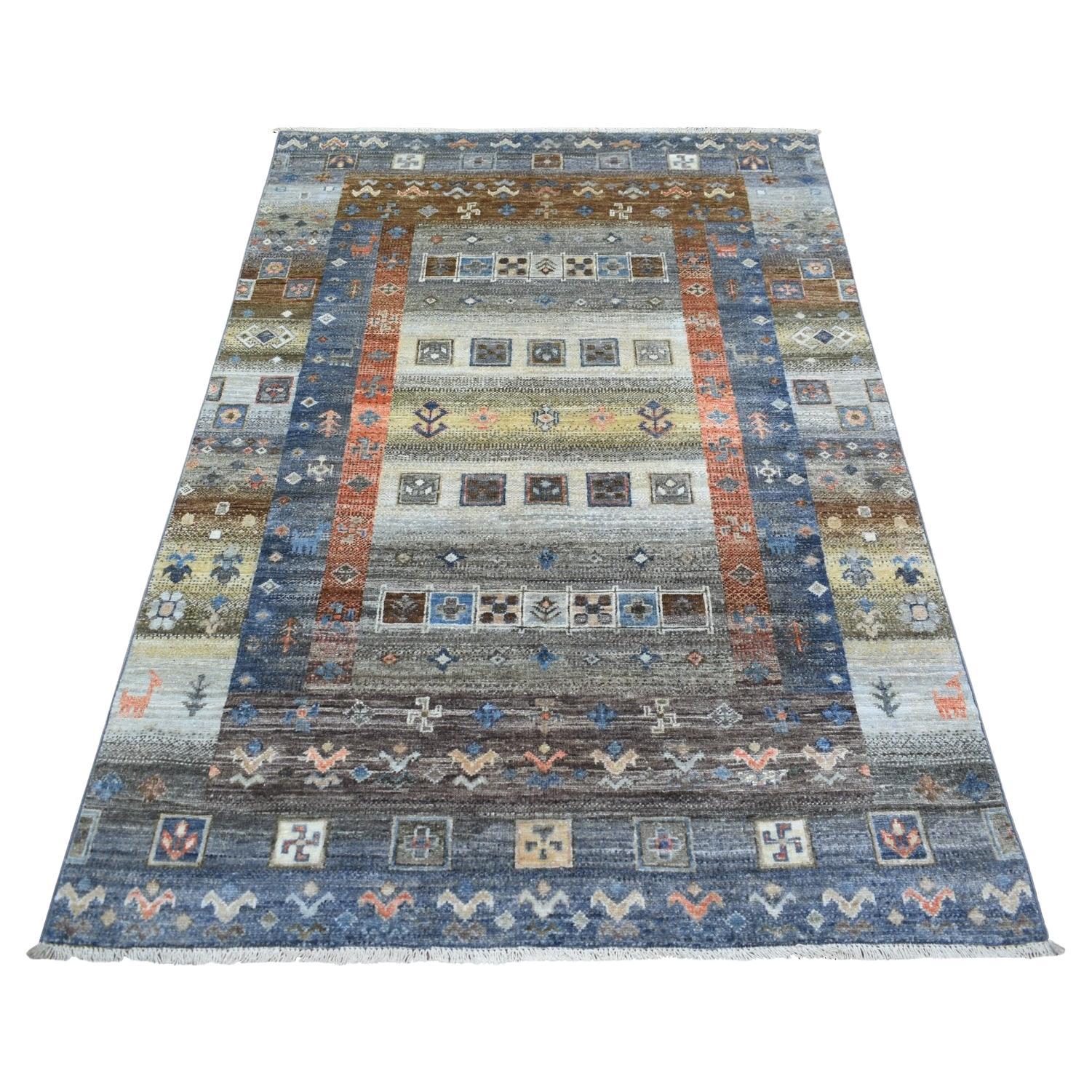 4'x6' Grautöne Handgeknüpft, Afghan Kashkuli Gabbeh, Teppich aus reiner Wolle