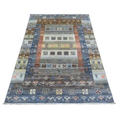 4'x6' Grautöne Handgeknüpft, Afghan Kashkuli Gabbeh, Teppich aus reiner Wolle