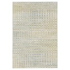 4'x6' Tan Brown Mid Century Inspired Hand Knotted Wool and Pure Silk Rug