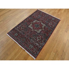 4'x6' Vermilion Red Vintage Look Mamluk Worn Wool Hand Knotted Rug