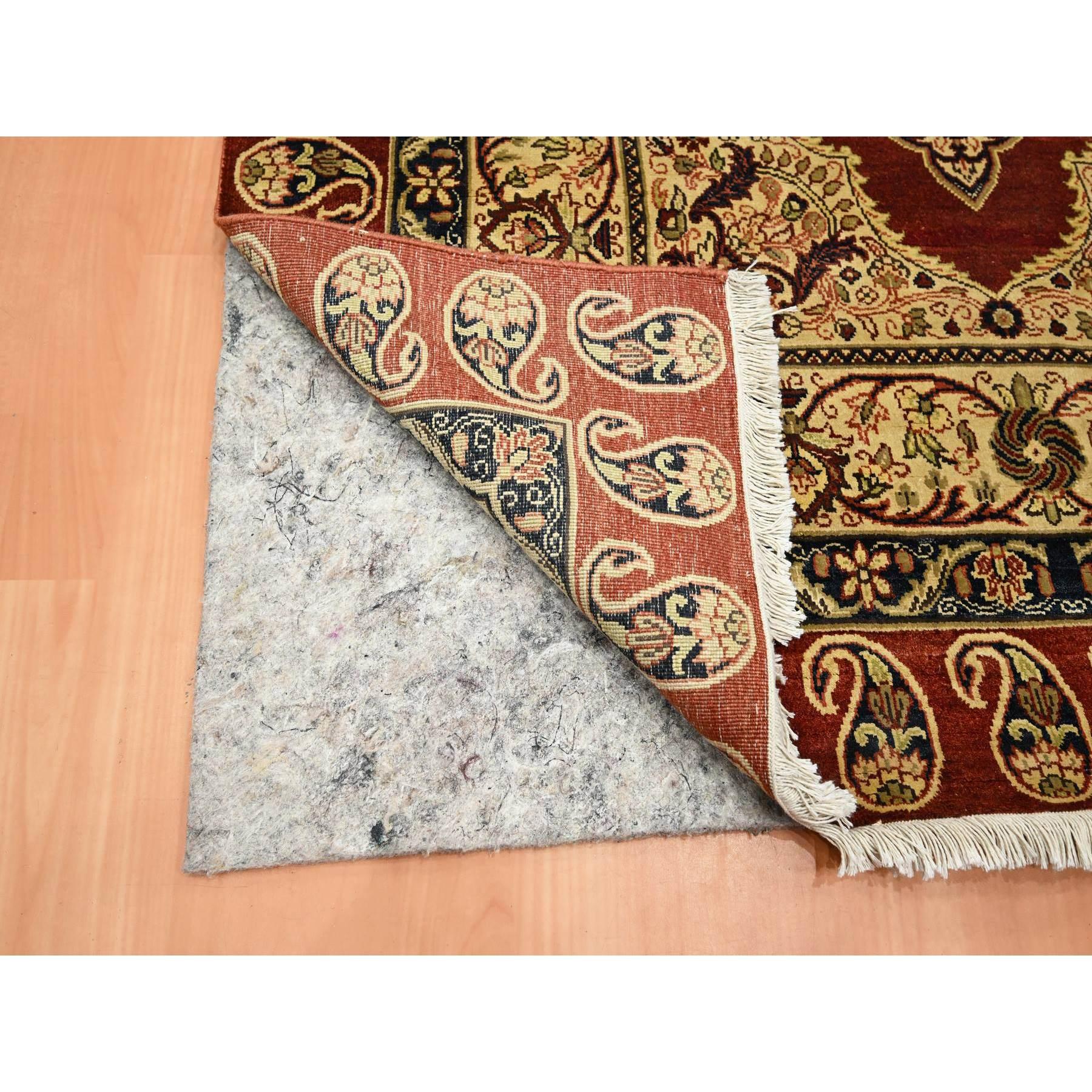 Indian 4'x6' Wine Red Pure Silk Tabriz Haji Jalili Paisley Design Hand Knotted Rug For Sale