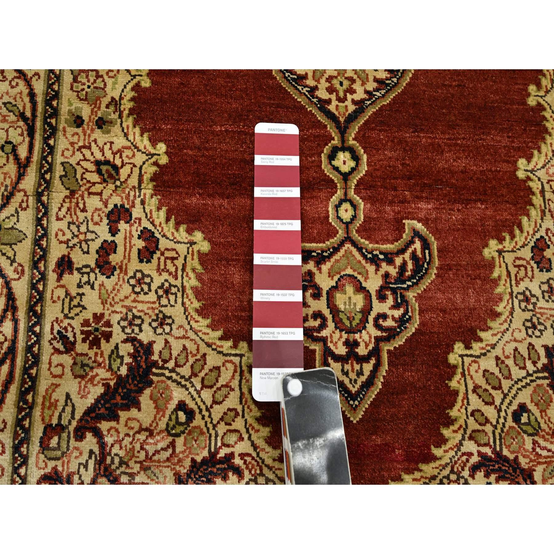 Hand-Knotted 4'x6' Wine Red Pure Silk Tabriz Haji Jalili Paisley Design Hand Knotted Rug For Sale