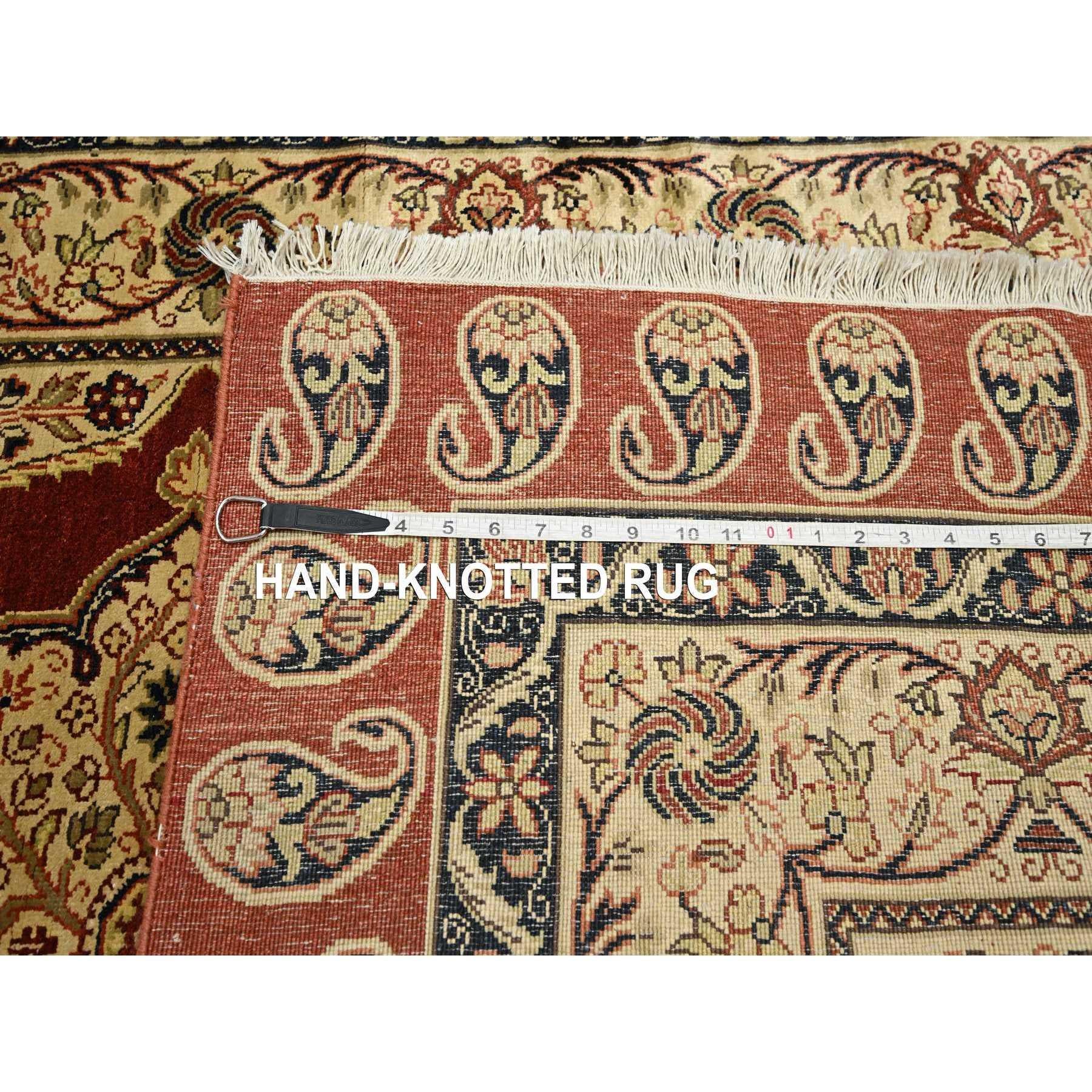Wool 4'x6' Wine Red Pure Silk Tabriz Haji Jalili Paisley Design Hand Knotted Rug For Sale