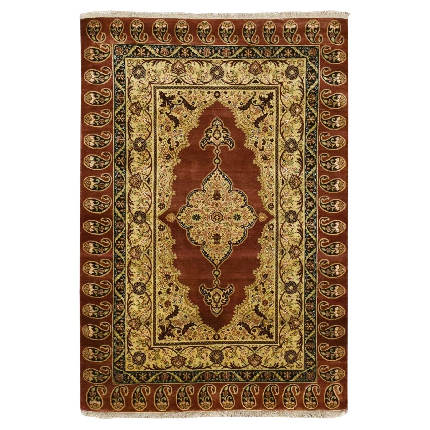 4'x6' Tapis noué à la main Haji Jalili Paisley Design en soie pure Tabriz rouge vin
