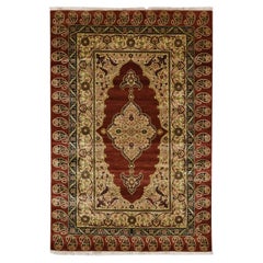 4'x6' Wine Red Pure Silk Tabriz Haji Jalili Paisley Design Hand Knotted Rug