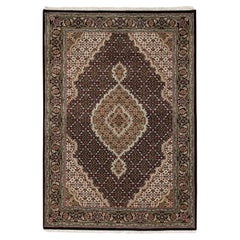 4'x6' Wool Black Hand Knotted Fish Design Tabriz Mahi Oriental Rug