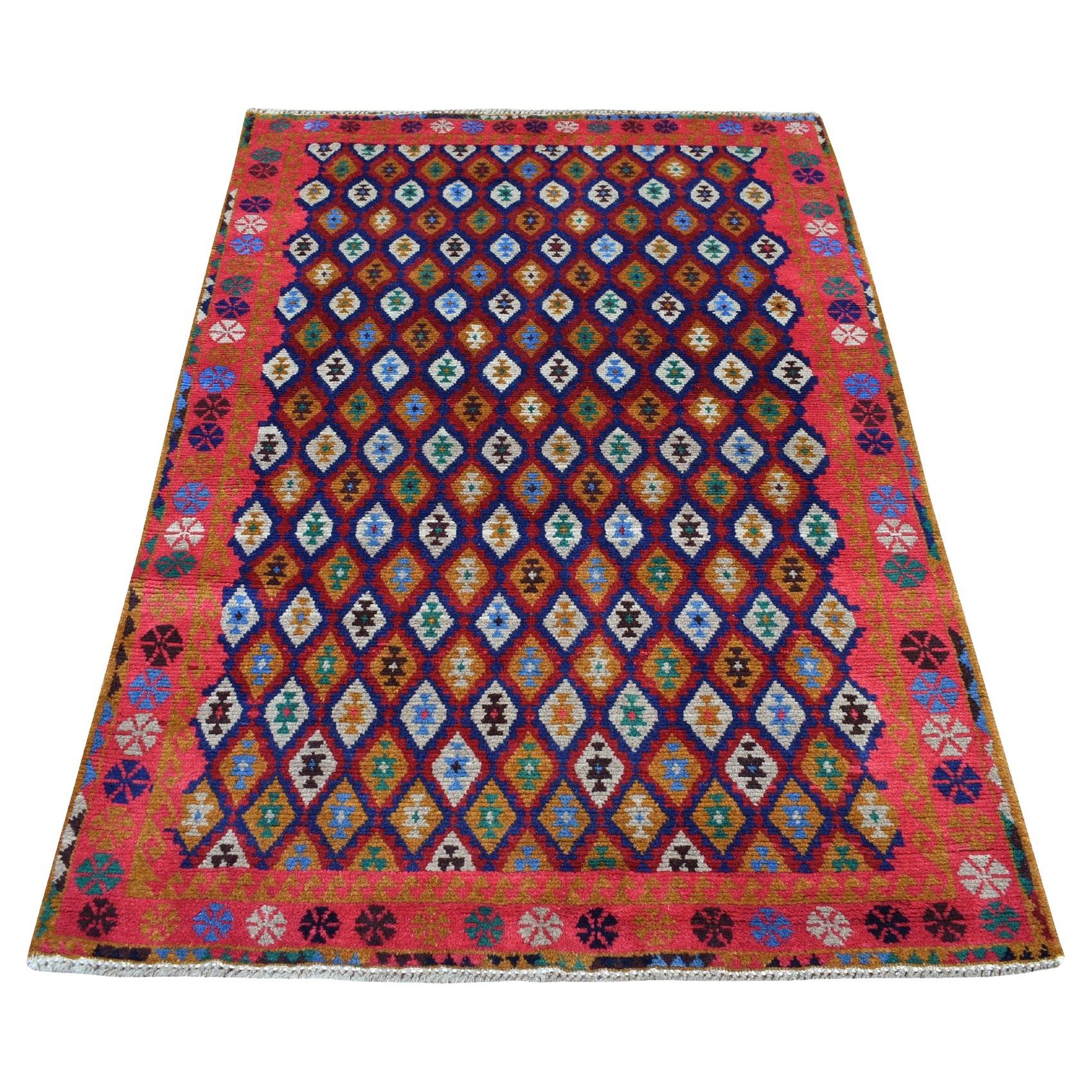 4'x6'1" All Over Design Colorful Afghan Baluch Hand Knotted Wool Oriental Rug