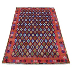 4'x6'1" All Over Design Colorful Afghan Baluch Hand Knotted Wool Oriental Rug