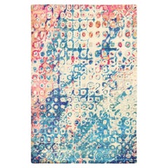 4'x6'1" Blau-Elfenbein, farbenfroher, handgeknüpfter orientalischer Seidenteppich „THE PEACOCK“ im Sari-Stil