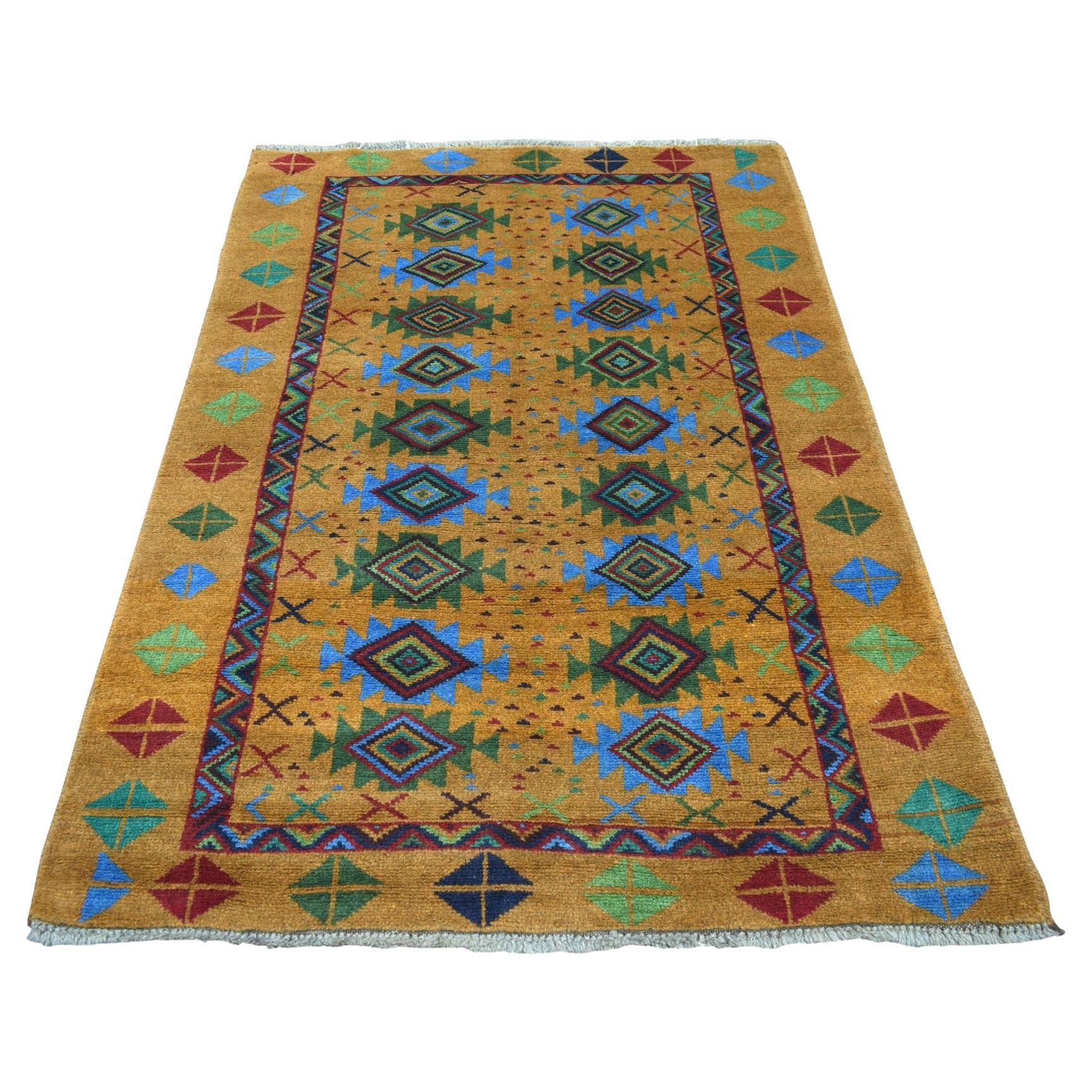 4'x6'1" Colorful Afghan Baluch Geometric Design Hand Knotted Wool Rug For Sale