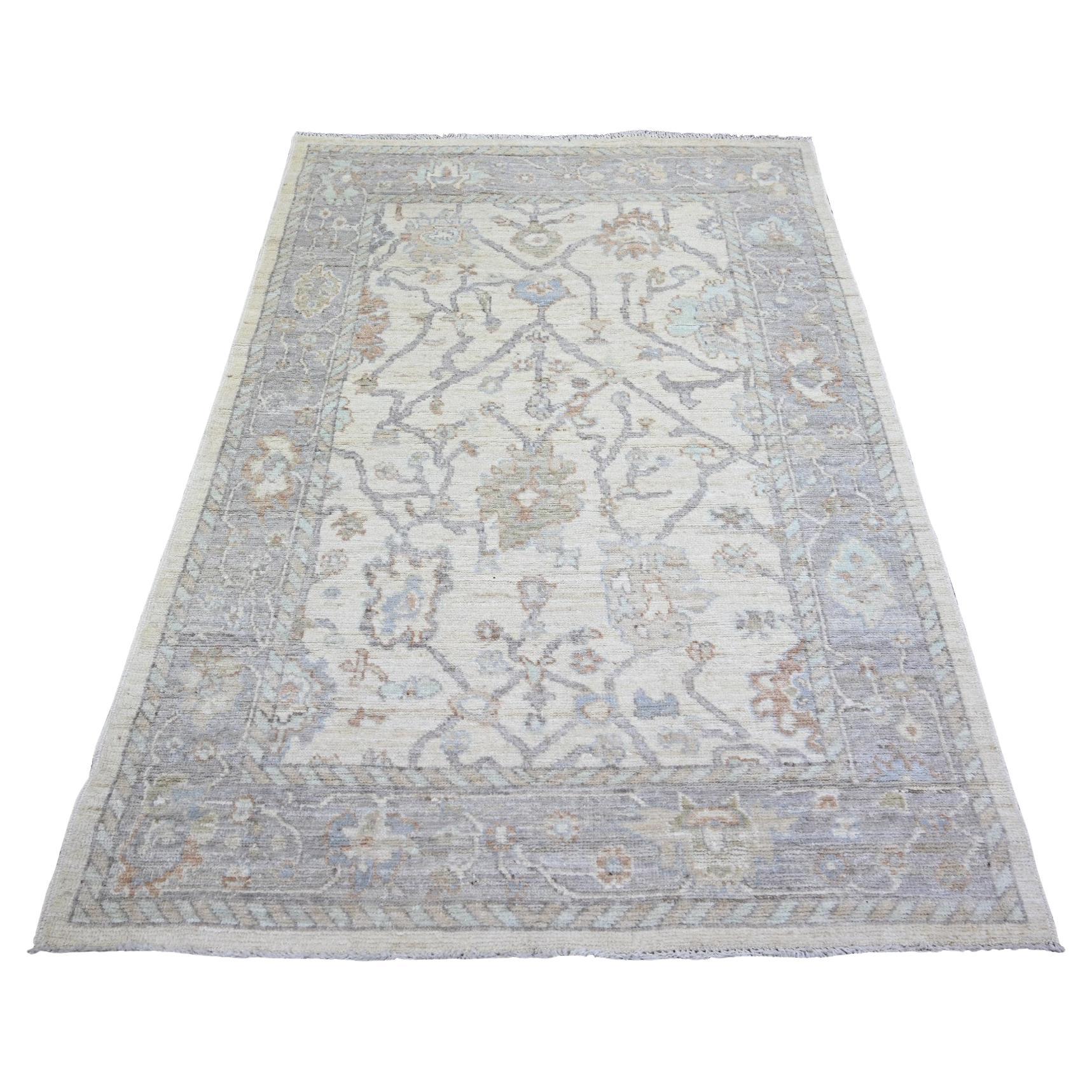 4'x6'1" Cream Color Afghan Angora Oushak Wool Hand knotted Oriental Rug For Sale