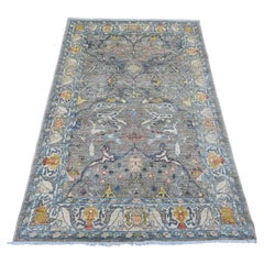 4'x6'1" Gris Fossile Bijar Design Peshawar Tapis d'Orient en laine nouée à la main