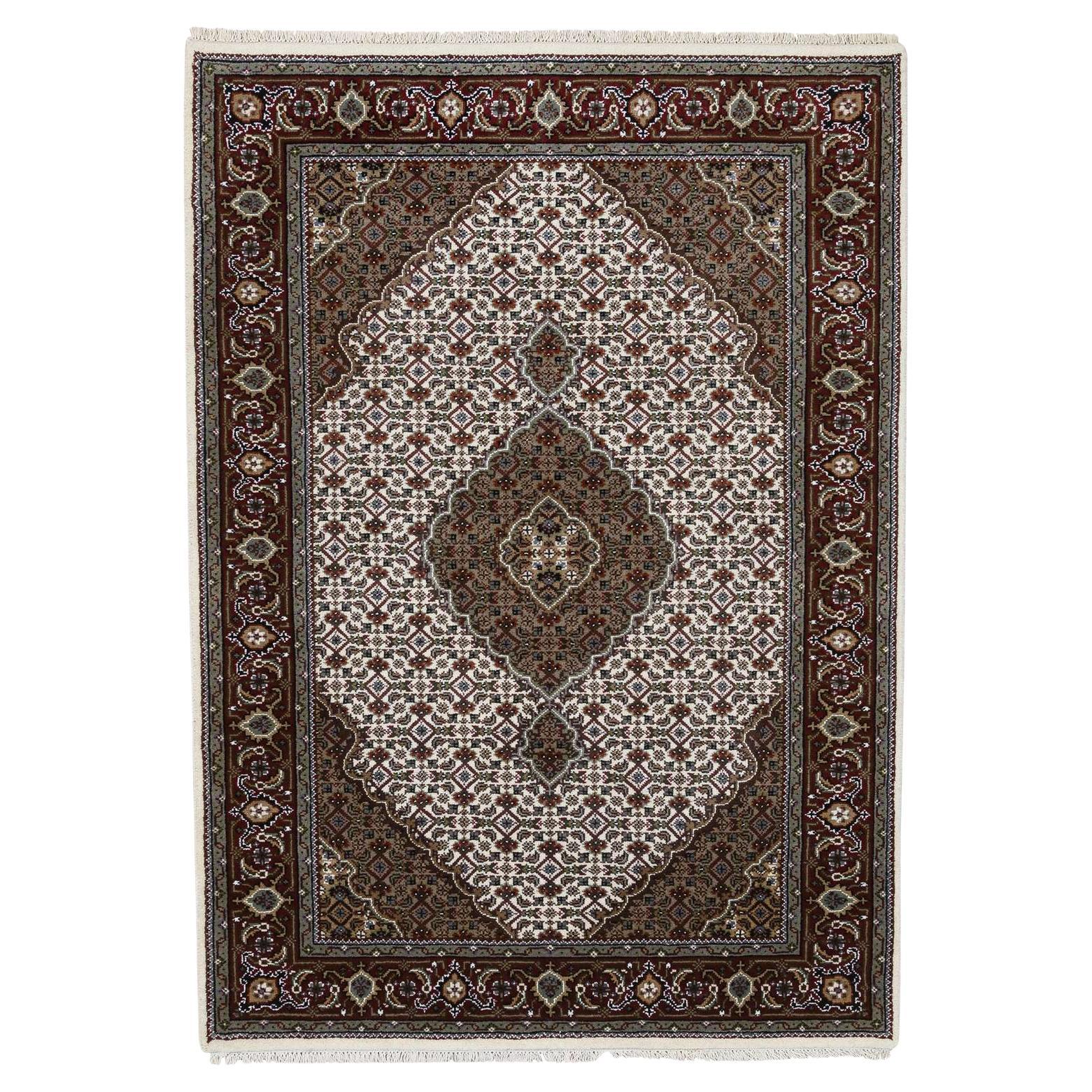 4'x6'1" Ivory Hand Knotted, Tabriz Mahi Wool ad Silk Oriental Rug