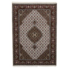 4'x6'1" Ivory Hand Knotted, Tabriz Mahi Wool ad Silk Oriental Rug