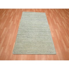 4'x6'1" Laurel Green Hand Knotted Plain Solid Design Pure Silk Oriental Rug