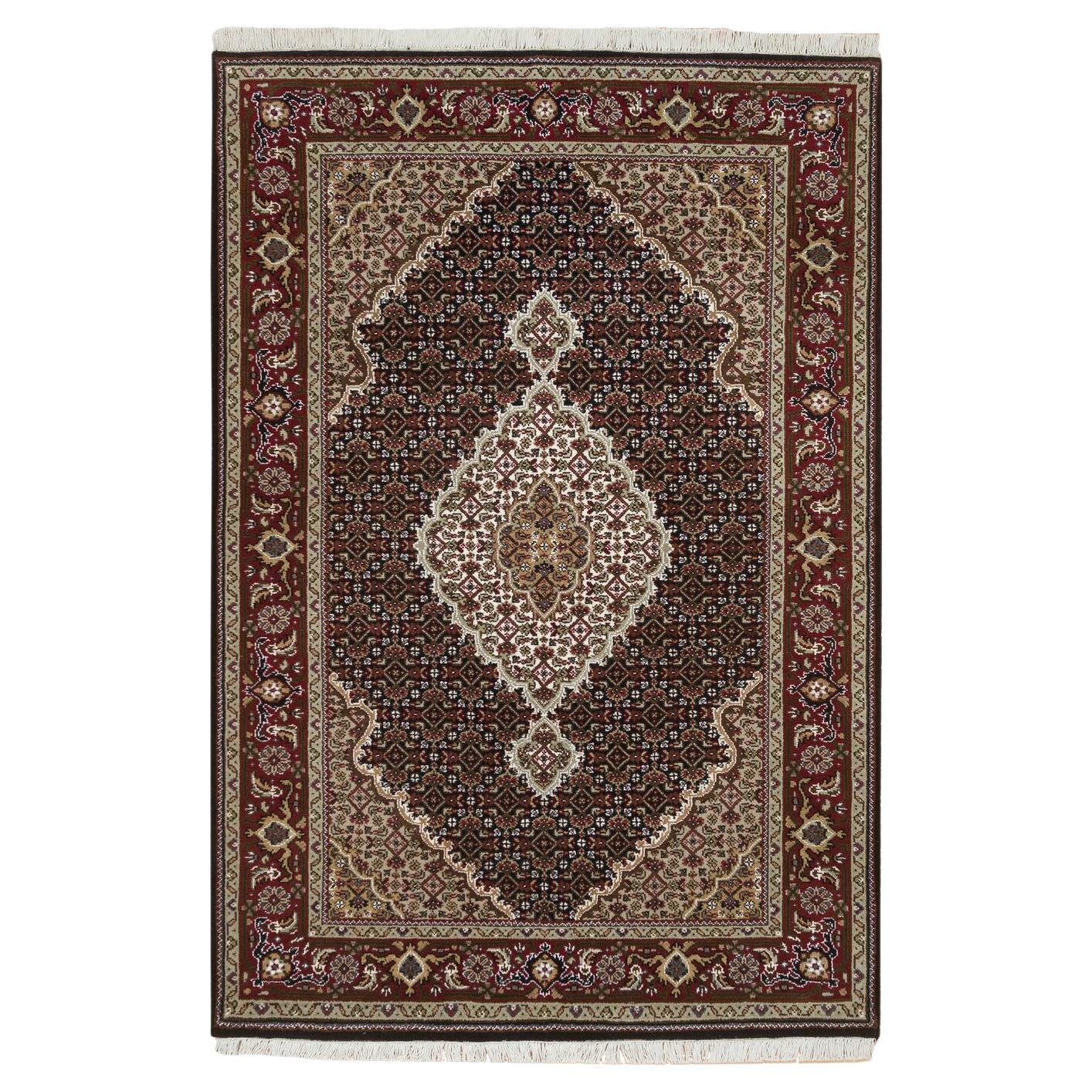 4'x6'1" Rich Black Tabriz Mahi Design 175 KPSI Hand Knotted Wool Oriental Rug